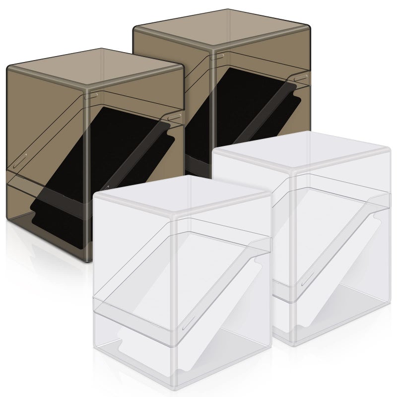Mlikero 4 Pack Card Deck Cases,Acrylic Card Box Compatible with Mtg Card Deck,Sturdy Card Storage Boxes Holding 100+ Sleeved Cards with 4 Dividers,Clear and Black Card Storage Boxes for MTG - Image 1